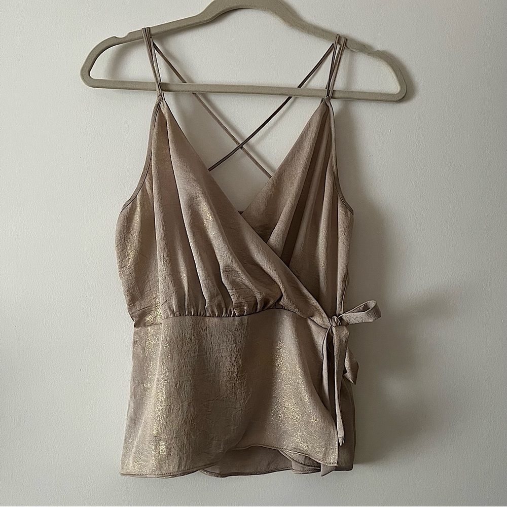 Express Shimmer Gold Camisole Tank Top with Bow Adjustable Straps Size Small